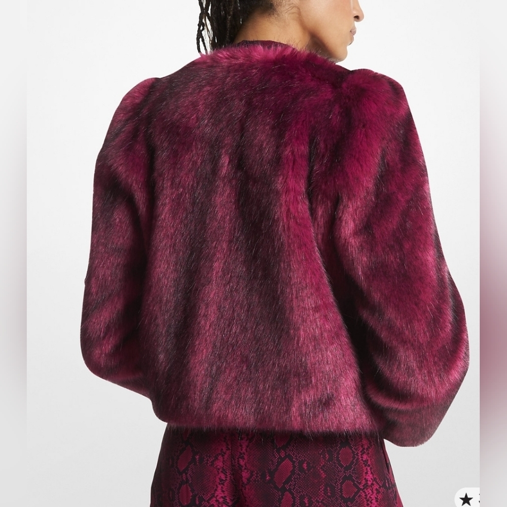 NWT-$495 MICHAEL KORS Faux Fur Fuchsia Jacket- XL - Picture 3 of 4